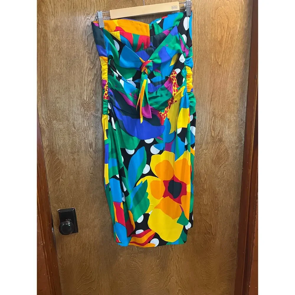 DVF Diane von Furstenberg Calida Strapless Dress Tropical Dot Flower Print Sze 6